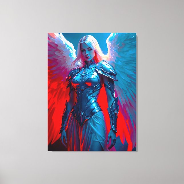 Himmlische Engelsschönheit in silberner Rüstung Canvastryck (Framsida)