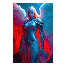 Himmlische Engelsschönheit in silberner Rüstung Fototryck