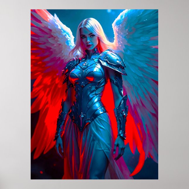 Himmlische Engelsschönheit in silberner Rüstung Poster (Framsidan)