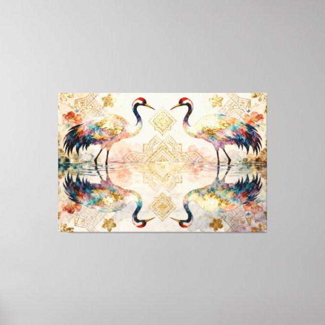 Himmlische Kraniche in Harmonie - Wasserfarben  Canvastryck (Framsida)