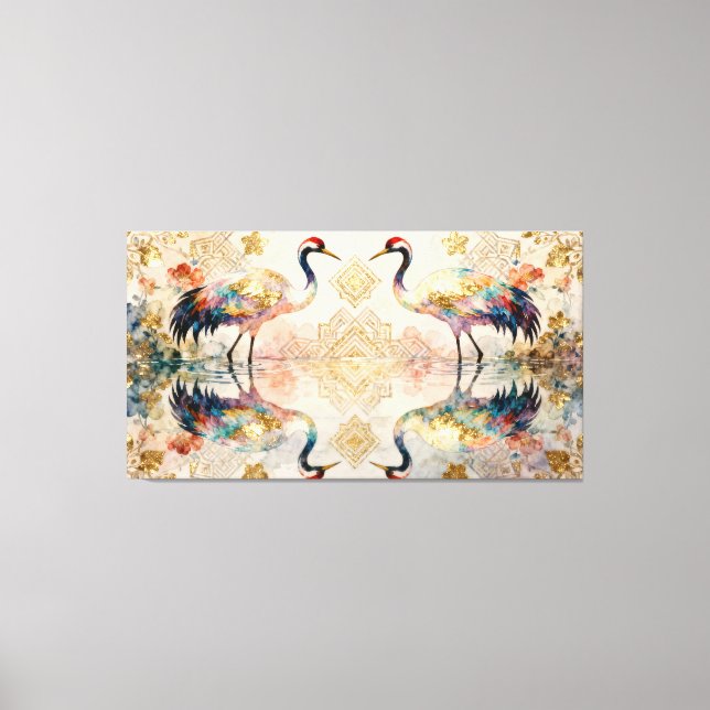 Himmlische Kraniche in Harmonie - Wasserfarben  Canvastryck (Framsida)