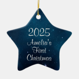 Himmlische Mörkblå Rymdbabys Första Jul Julgransprydnad Keramik