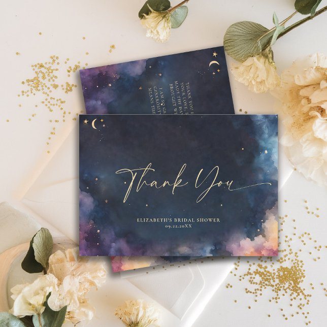 Himmlisk gåva Midnight Blue Stjärnklar galax Tack Kort (celestial bridal shower thank you card midnight navy blue starry night galaxy astrology universe)