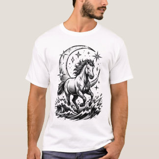Himmlisk Häst Galopperande Halvmåne Halvton T Shirt