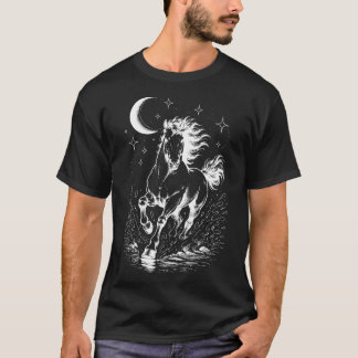 Himmlisk Häst Galopperande Månstjärnor Vit T Shirt