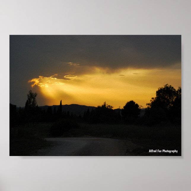 Himmliska solstrålar i himmelens landskap poster (Framsidan)