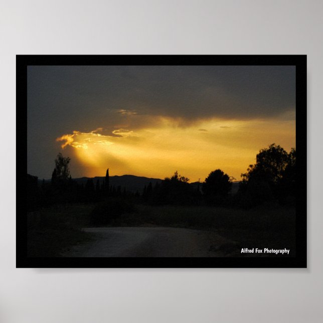 Himmliska solstrålar i himmelens landskap poster (Framsidan)