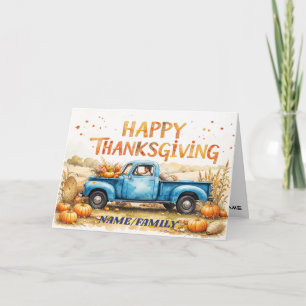 Himmlsblå Vintage Lastbil – Glad Thanksgiving Helgkort
