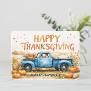 Himmlsblå Vintage Lastbil – Glad Thanksgiving Julkort