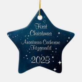 Himmlska Djupblå Rymdbabyns Första Jul Julgransprydnad Keramik