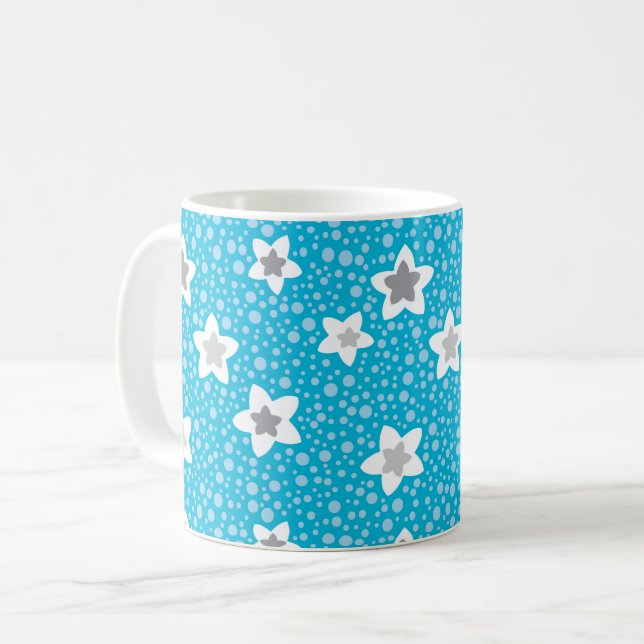 Himmlskt blå prickig retro med stjärnor kaffemugg (Framsida vänster)