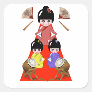 Hinamatsuri, flickdag japansk doll fyrkantigt klistermärke