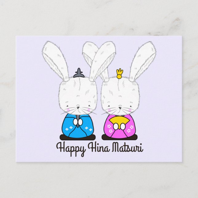 Hinamatsuri Siamese White Bunnies Hina Ningyo Vykort (Framsida)