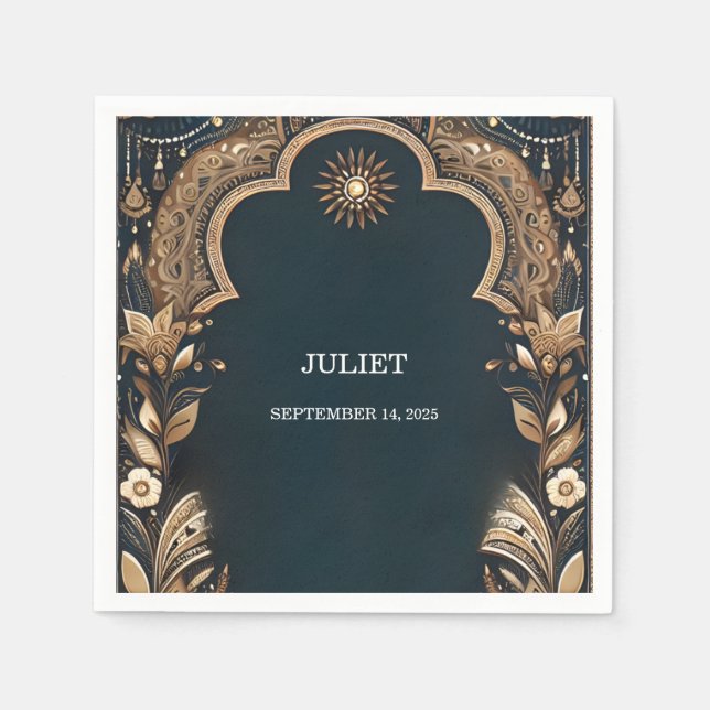 Hindi Henna Mehndi Indisk Stil Bröllopsdusch Pappersservett (Framsidan)