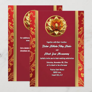 Hindi Hindu lotus blomburgundy guld blommigt chic Inbjudningar