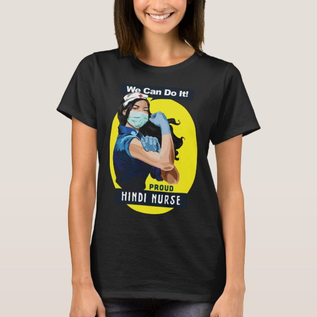 Hindi Proud Frontline Worker Rosie Riveter Nurse D T Shirt (Framsida)