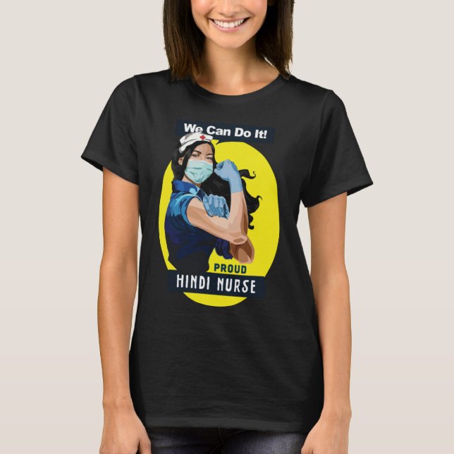 Hindi Proud Frontline Worker Rosie Riveter Nurse D T Shirt (Framsida)