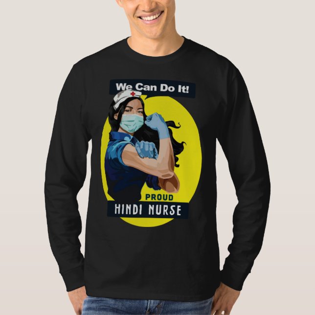 Hindi Proud Frontline Worker Rosie Riveter Nurse D T Shirt (Framsida)