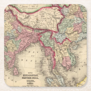 Hindoostan mer ytterligare Indien, china, Tibet Underlägg Papper Kvadrat