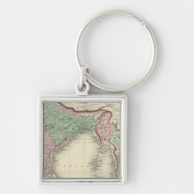 Hindoostan och Farther India Fyrkantig Silverfärgad Nyckelring (Framsidan)