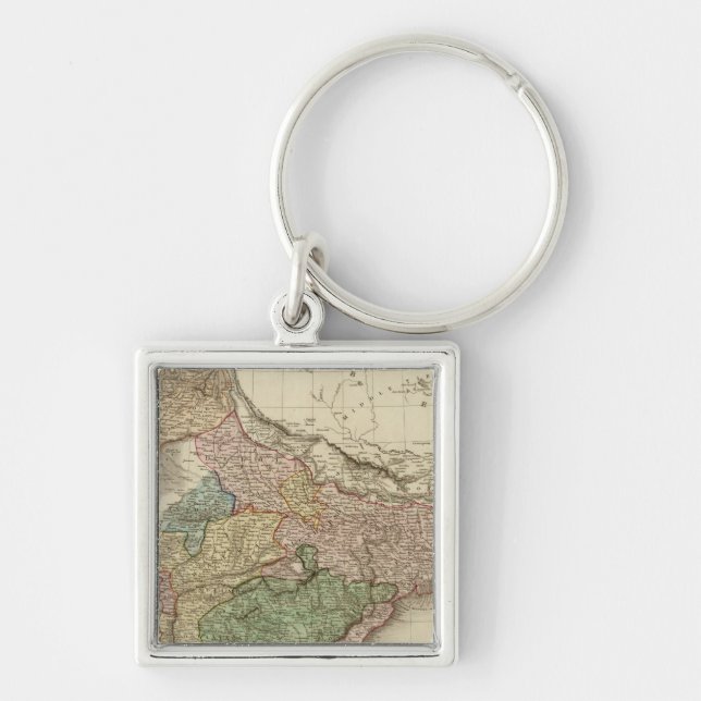 Hindostan 2 fyrkantig silverfärgad nyckelring (Framsidan)
