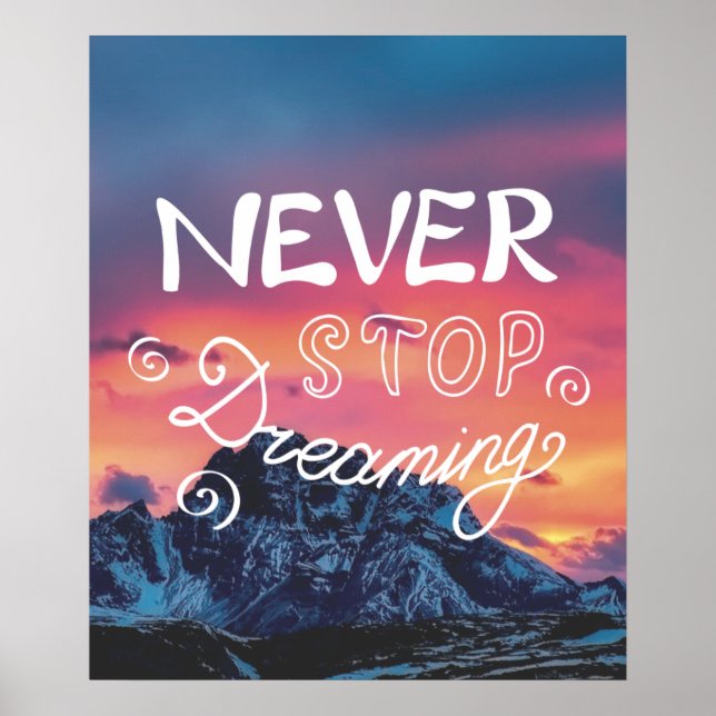 HINDRA ALDRIG ATT DREAMERA Sunset Mountains Quote Poster (Framsidan)
