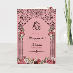 Hindu Bröllop Ceremony Guide (Rosa Red) Folded Program