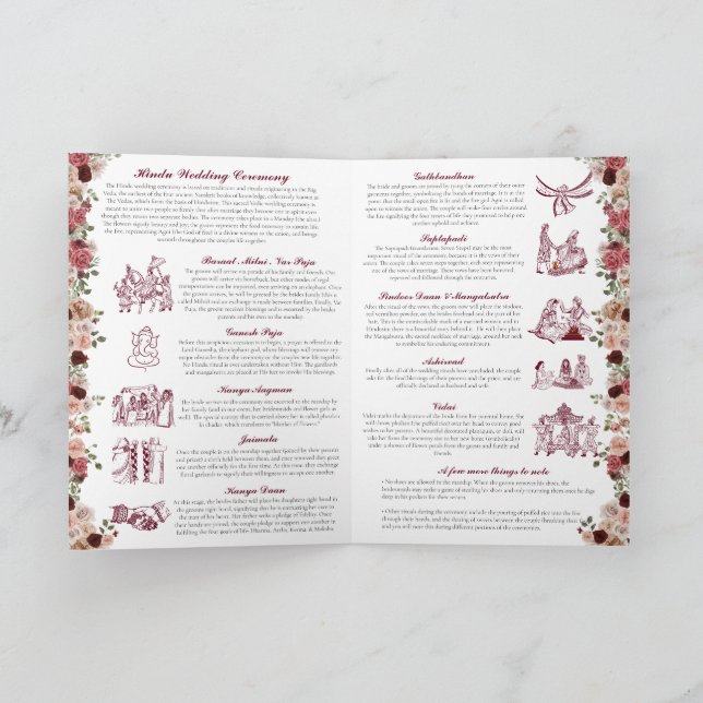 Hindu Bröllop Ceremony (Guld Red Rosa) Foldad Program (Inuti)