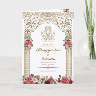 Hindu Bröllop Ceremony (Guld Red Rosa) Foldad Program