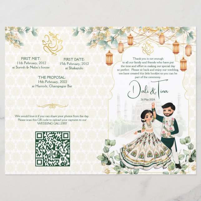 Hindu bröllop ritualprogram grönt guld (Framsida)