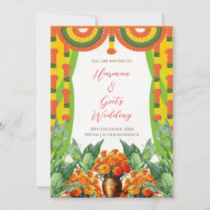 Hindu bröllopsinbjudan Ringblomma Garland Blommi Inbjudningar