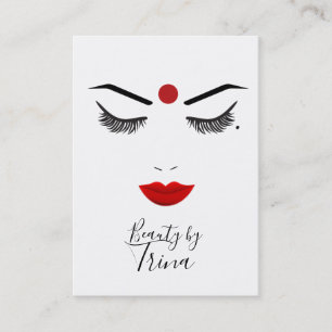 Hindu Dot Beauty Ögonfransar och röda läppstift sm Visitkort