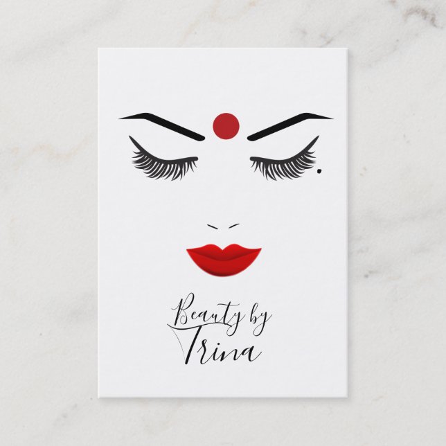 Hindu Dot Beauty Ögonfransar och röda läppstift sm Visitkort (Framsida)