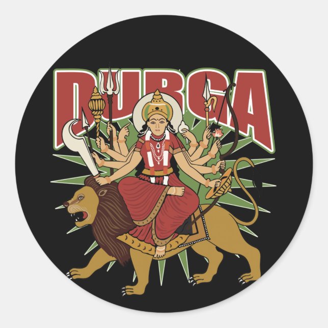 Hindu Durga Runt Klistermärke (Framsida)
