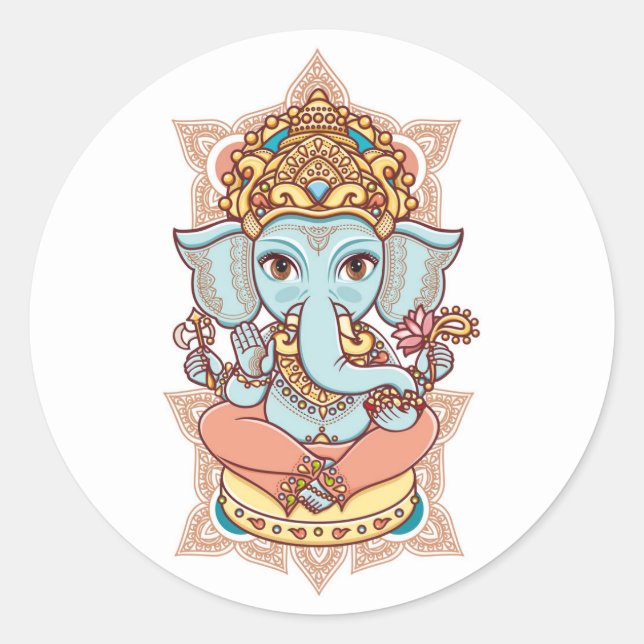 Hindu elephant Gud Ganesh. Runt Klistermärke (Framsida)