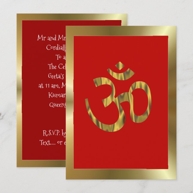 Hindu firande Om röd och guld Inbjudningar (Fram/baksida)