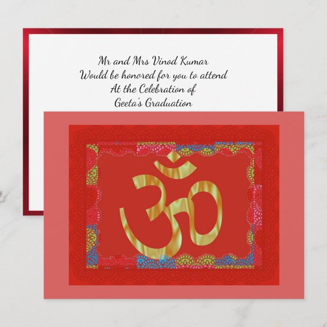 Hindu-firande Om röda och gyllene inbjudan (Fram/baksida)