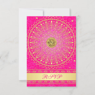 Hindu Ganesh Rosa, Guld Scrolls Bröllops RSVP-kort OSA Kort