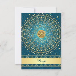 Hindu Ganesh Teal Guld Rullande Bröllops-Svarskort OSA Kort