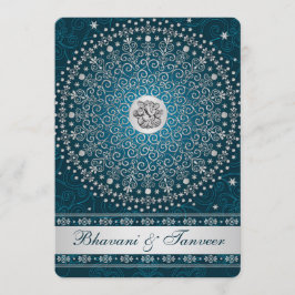 Hindu Ganesh Teal, Scrolls Silver Bröllbjudan 2 Inbjudningar