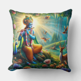 Hindu God Krishna pillow with om design on back Kudde