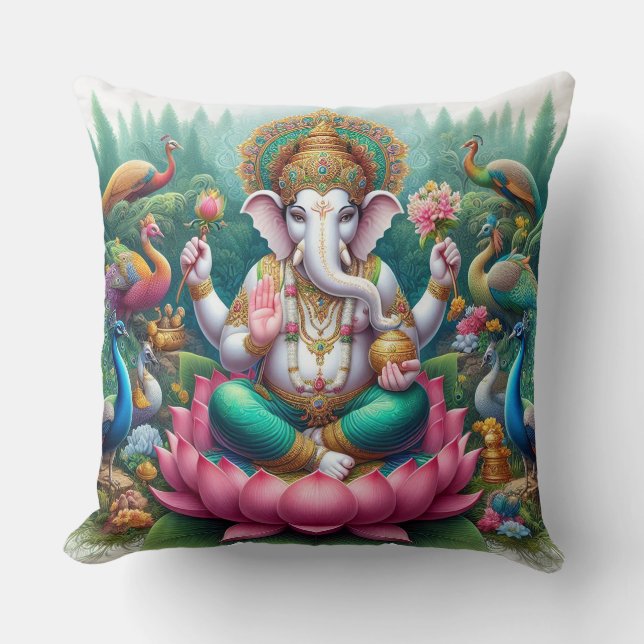 Hindu God Lord Ganesh / Ganesha Pillow with Om Kudde (Framsida)