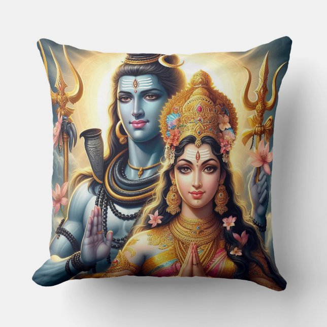 Hindu God och Goddess Shiva och Parvati Pillow Kudde (Framsida)