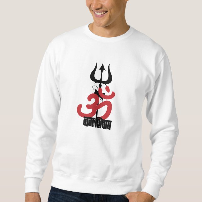 Hindu God Shiva Om Namah Shivay med Trident OM Lång Ärmad Tröja (Framsida)
