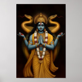 Hindu God Vishnu och Naga Shesha Porträtt Art Poster