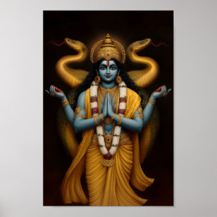 Hindu God Vishnu och Naga Shesha Porträtt Art Poster