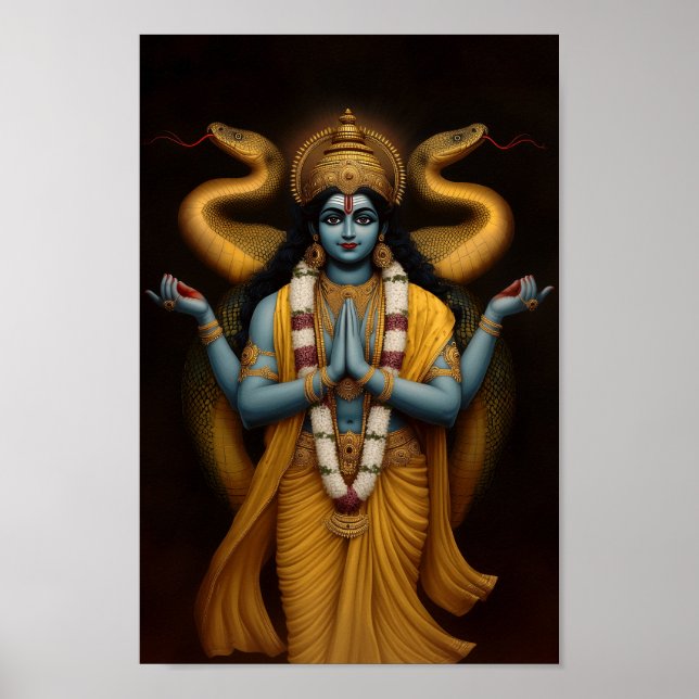 Hindu God Vishnu och Naga Shesha Porträtt Art Poster (Framsidan)
