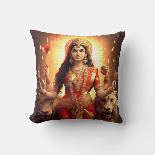 Hindu Goddess Durga Bevackra Dekorativ kudde (Framsida)