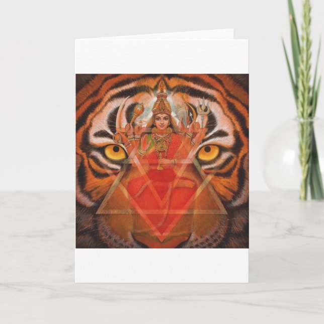 Hindu Goddess Durga, Kali Powerful Tiger Art-kort Kort (Framsida)