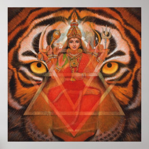 Hindu Goddess Durga och Tiger Art Poster